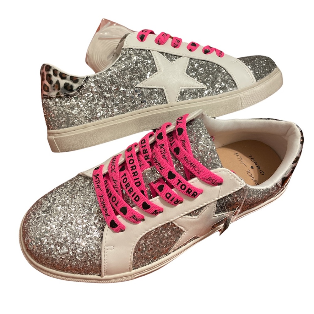Torrid X Betsy Johnson Silver Glitter Distressed Sneakers In Size 9 EXTRA WIDE